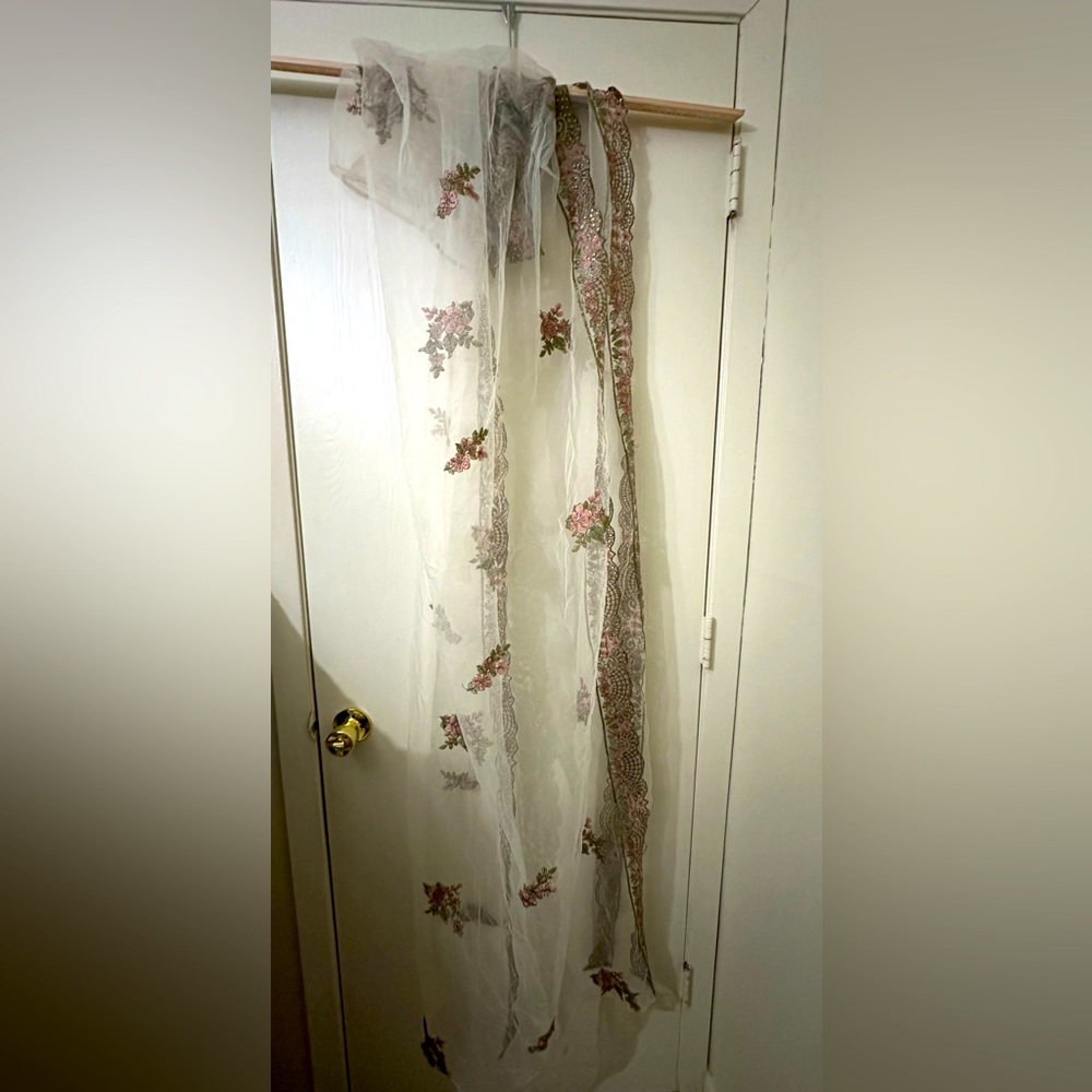 Floral Embroidered Sheer Scarf or Veil 41 x 80
